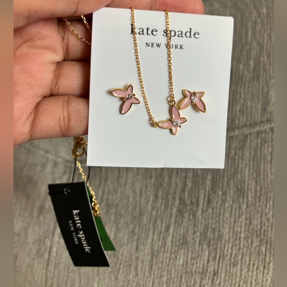 Kate Spade Pink Butterfly Necklace and earrings set